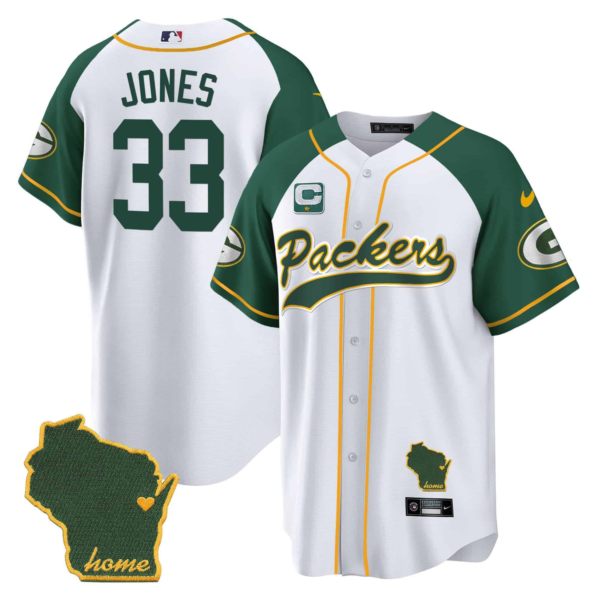 Men Green Bay Packers #33 Jones White 2024 Nike Home Patch Baseball NFL Jersey style 1